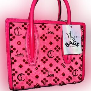 Louboutin: Suede Paloma Studded Charms Mini Loubinthesky Tote (Pink)